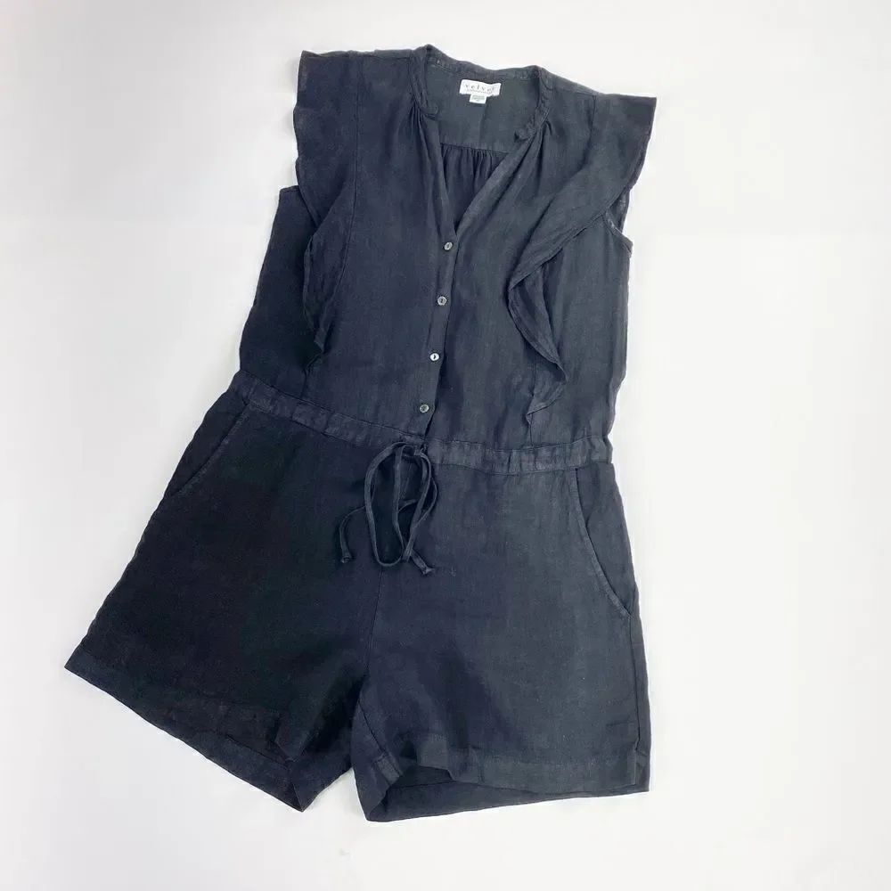 Anthropologie Velvet by Graham and Spencer black linen romper XS